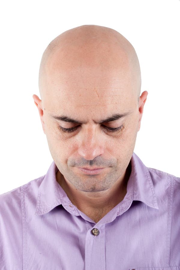 Worried Bald Man Looking Down. Stock Image - Image of emotions ...