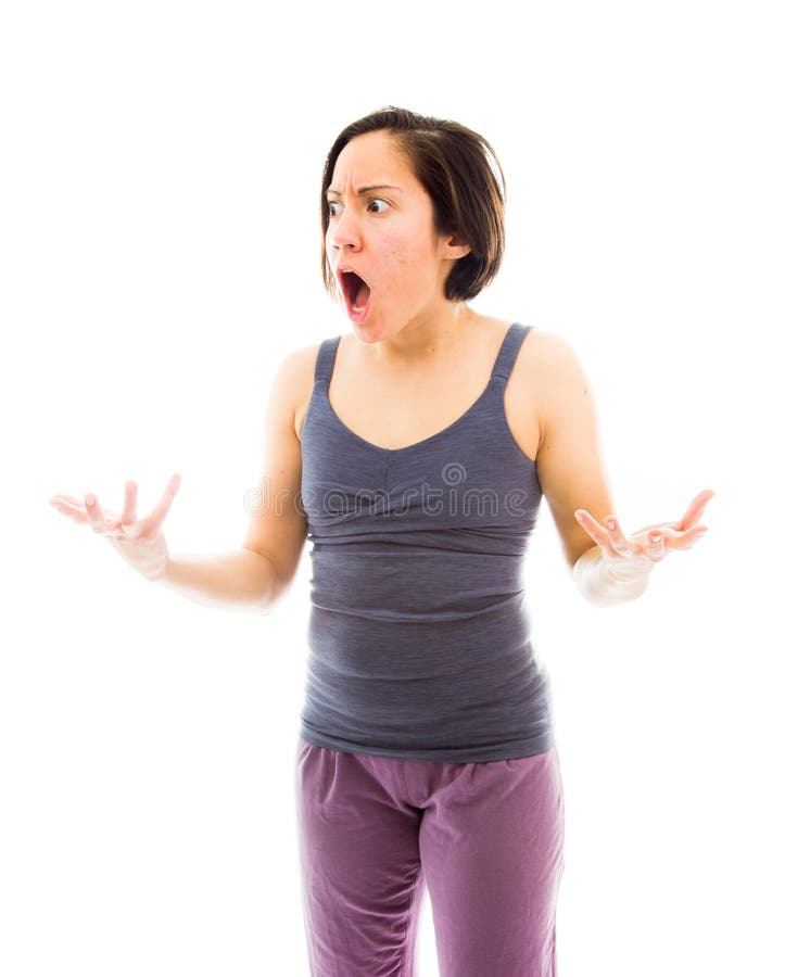 Worried Woman Spread Hands and Doesn T Know What Stock Photo - Image of ...