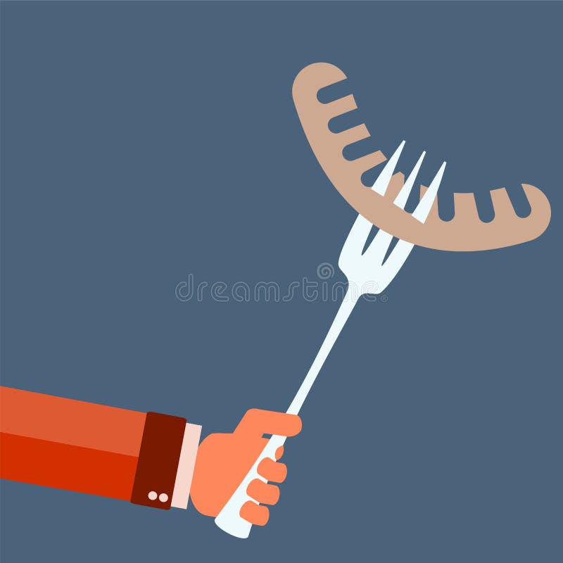 Worst met een in hand vork royalty-vrije illustratie Worst met een in hand vork royalty-vrije illustratie