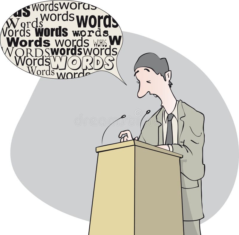 Man at lectern giving speech with words bubble. Man at lectern giving speech with words bubble