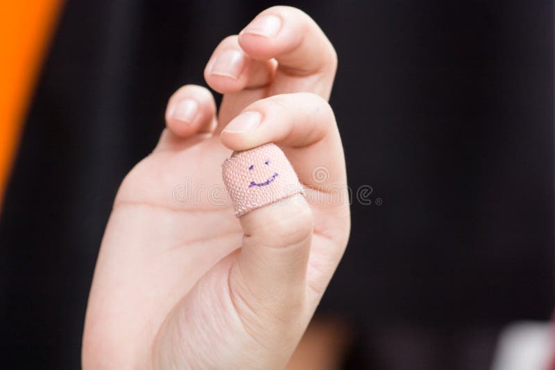 Wound on Finger. Index Finger with Wound Cut, Burn and it is Covered with Plaster or Bandaid