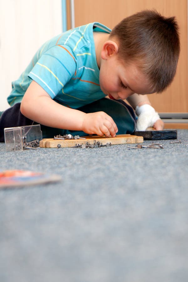 Wounded in the left hand stock images