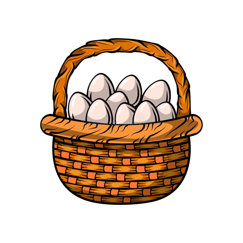 Woven Basket with Easter Eggs, Decoration Element, Cartoon Vector