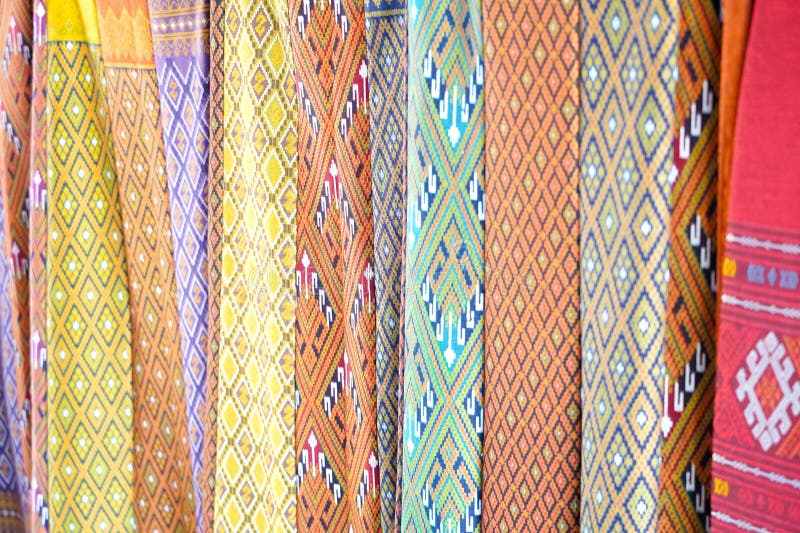 Woven fabric a crafting profession is famous In Khao Phanom Rung community market. stock photography