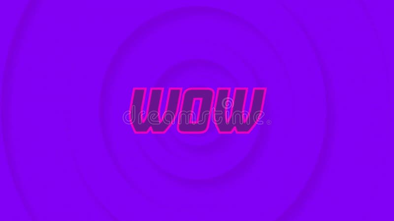 Wow text animation over purple concentric circles background vector illustration