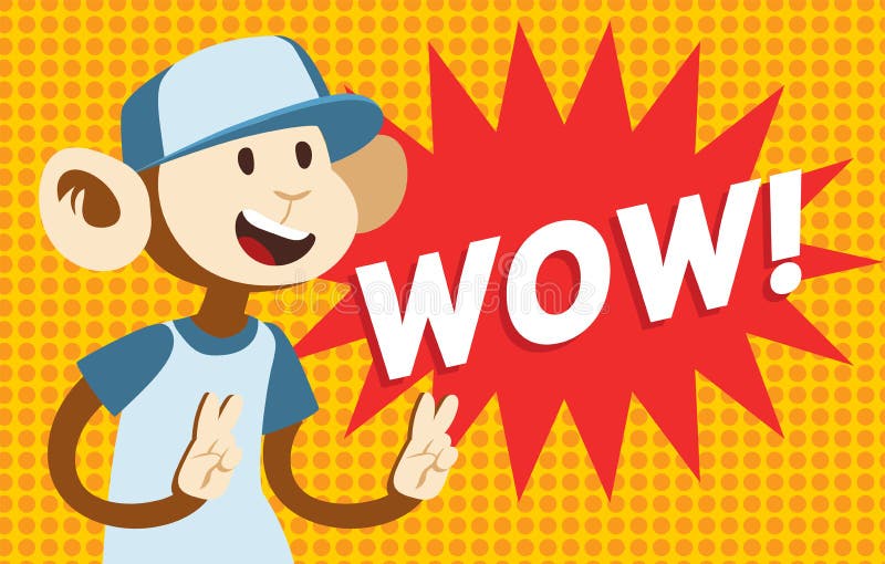 Wow Text Monkey Classic Pop Art Design Vector Stock Vector - Image