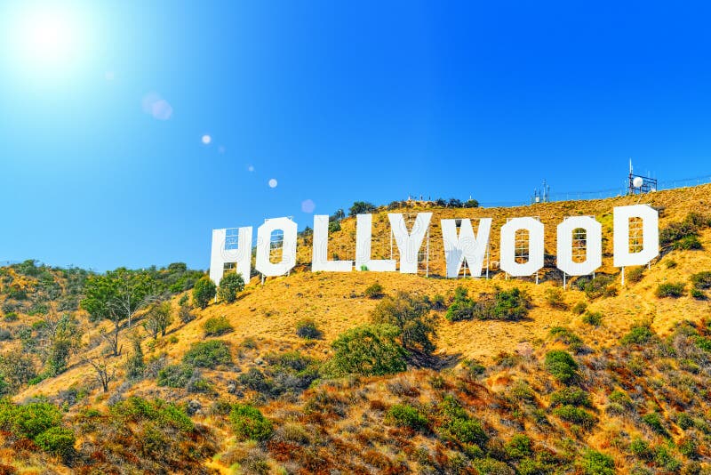 Los Angelos, California, USA - September 05, 2018: Inscription Hollywood on the Hollywood Hills in Los Angeles. Los Angelos, California, USA - September 05, 2018: Inscription Hollywood on the Hollywood Hills in Los Angeles