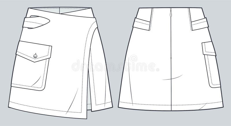 Wrap Mini Skirt Technical Fashion Illustration. Stock Vector ...