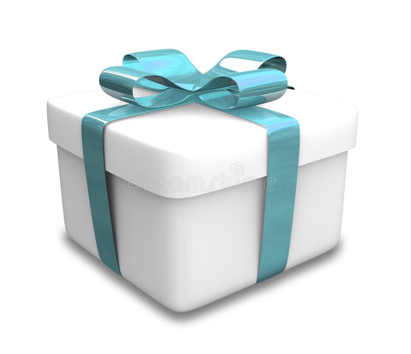 Wrapped white and blue gift (3D) vector illustration
