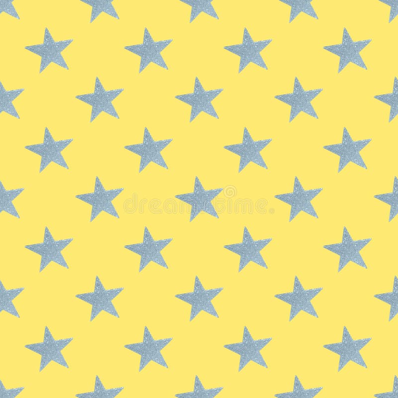 Wrapping. Gray Shiny Stars on Yellow Background. Graphic Print Stock