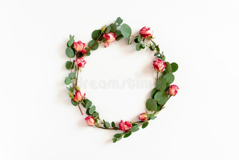 Wreath Made of Eucalyptus Branches and Pink Roses Stock Image Image