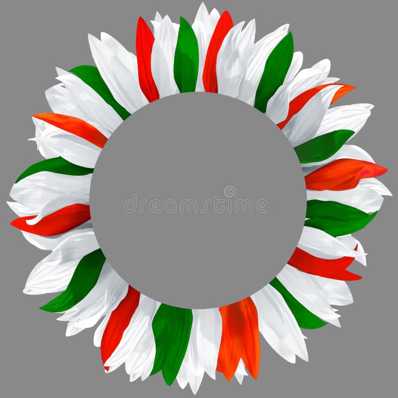 Wreath made of green, red and white petals