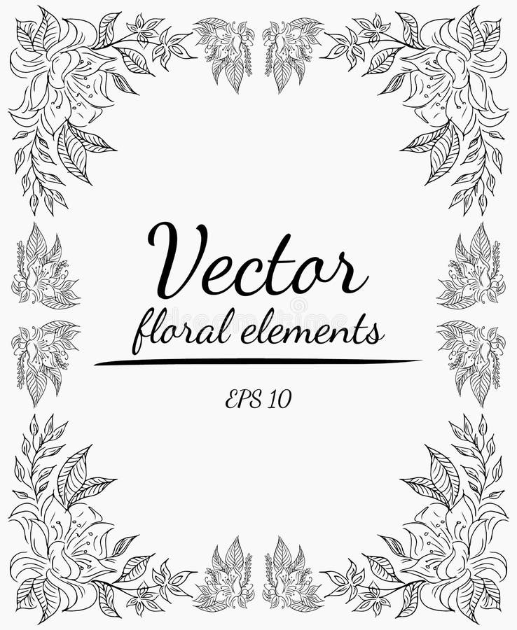 Wreath of roses flowers branch on a gray background. Hand drawn vector illustration. Vector floral elements