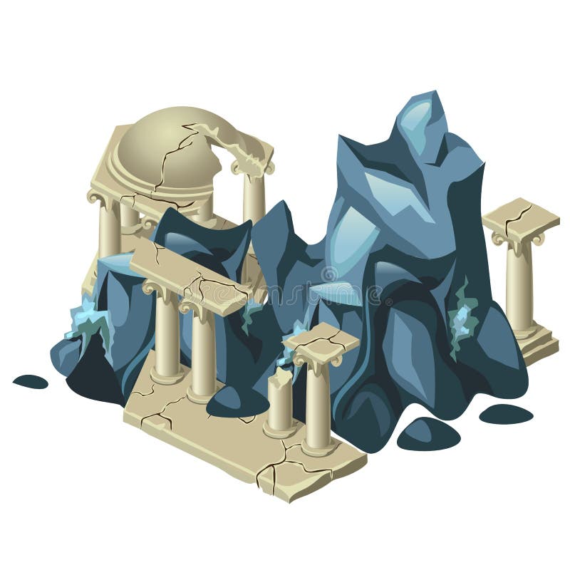 Wreckage of the Greek structure and rock formation stock illustration Wreckage of the Greek structure and rock formation stock illustration