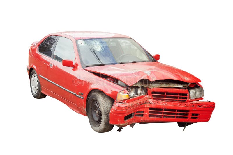 Wrecked red car accident. stock photo. Image of collision 73177238