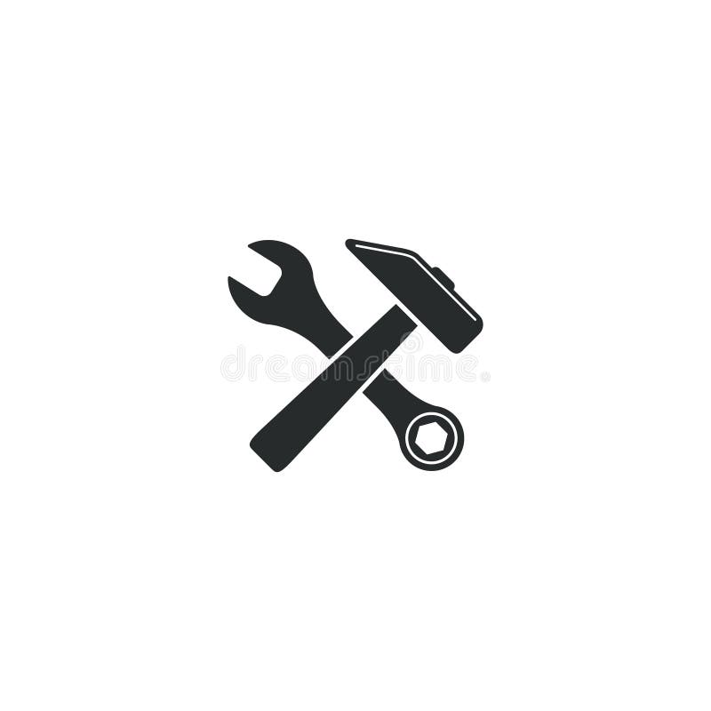 Wrench And Hammer Crossed Tools Icon Isolated On White Background Stock Vector Illustration