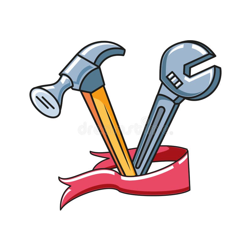 Wrench Key with Hammer and Ribbon Stock Illustration Illustration of