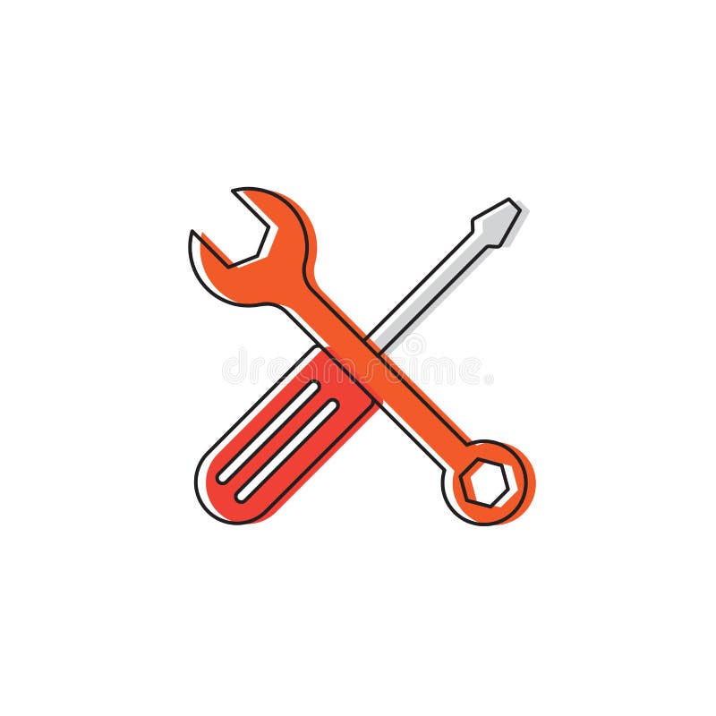 Wrench and Screwdriver Vector Icon, Isolated on White Background Stock