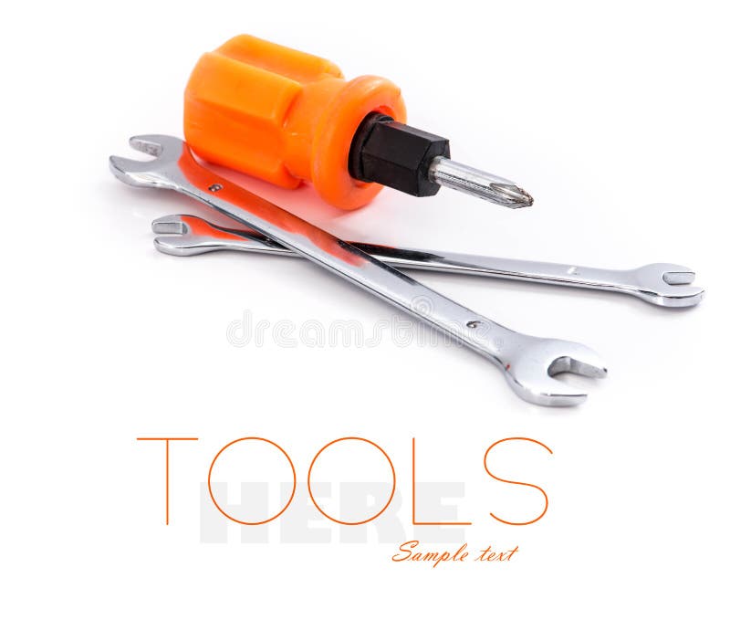 Wrenchs and screwdriver stock image
