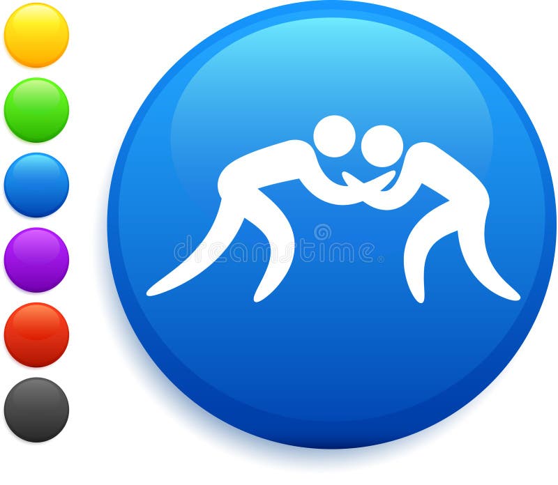 Wrestling icon on round internet button original illustration 6 color versions included
