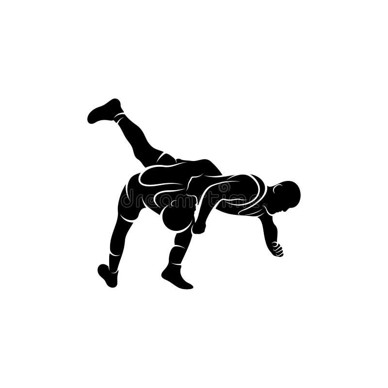 Wrestling logo vector template, Illustration symbol, Silhouette design stock illustration