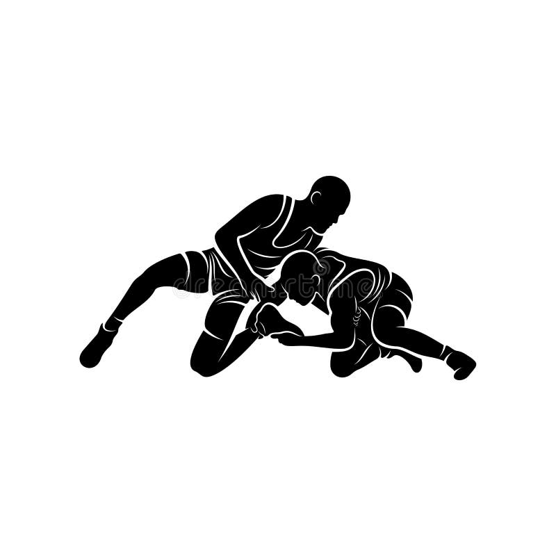 Wrestling logo vector template, Illustration symbol, Silhouette design stock illustration