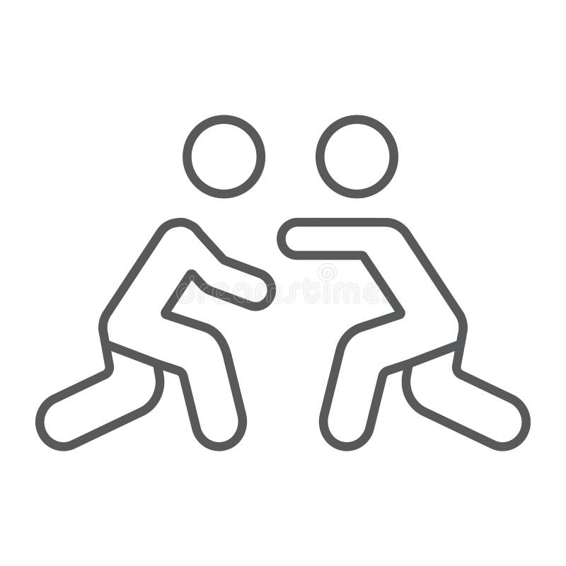 Wrestling thin line icon, sport and combat, wrestlers fighting sign, vector graphics, a linear pattern on a white stock illustration Wrestling thin line icon, sport and combat, wrestlers fighting sign, vector graphics, a linear pattern on a white stock illustration