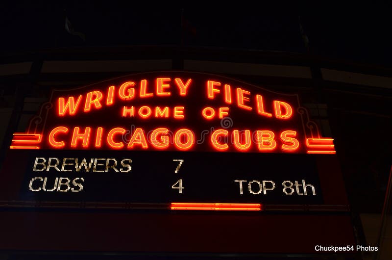 Wrigley Field Neon Sign editorial stock image. Image of night - 20077534
