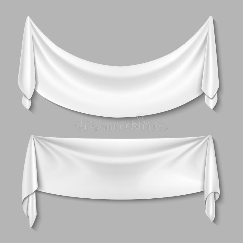 Wrinkled textile drape fabric vector empty white banners set vector illustration