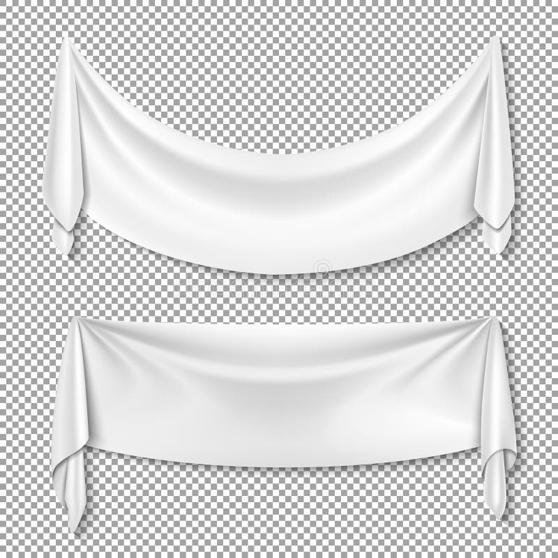 Wrinkled textile drape fabric vector empty white banners on transparent background royalty free illustration