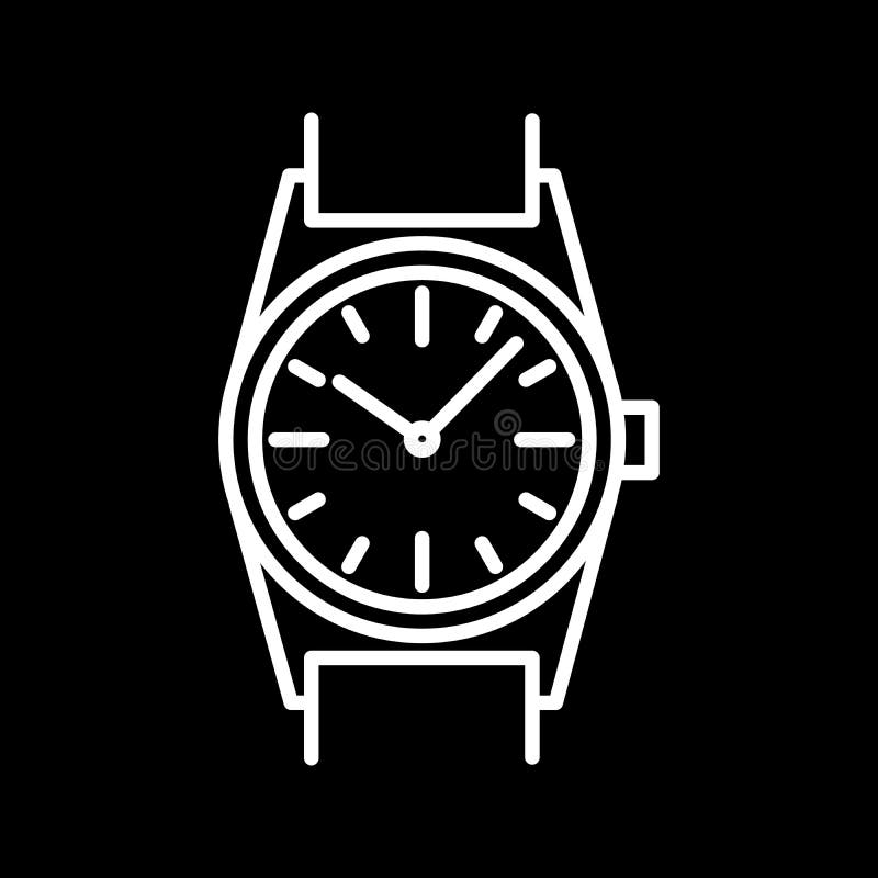 Wrist Watch Icon White Contour on Black Background of Illustration Stock  Illustration - Illustration of alarm, second: 87708932