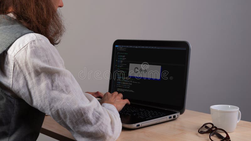 Write code and learn programming languages. Development in C plus plus. stock image