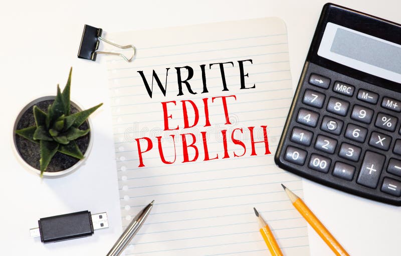 Write edit publish word concept on cubes royalty free stock photography
