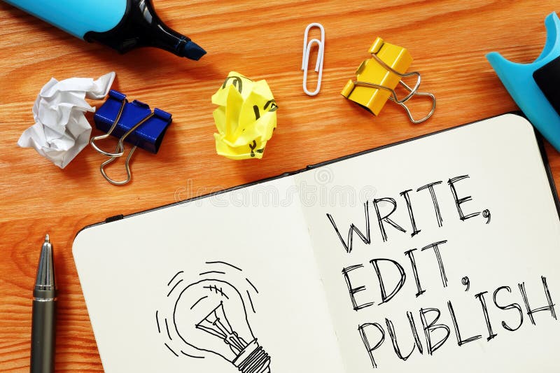 Write, Edit, Publish Workflow. Content Creation Process, Writing, Editing and Publishing for Digital Media, Blogging royalty free stock photos