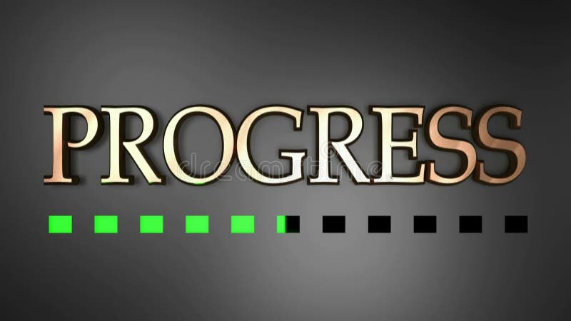 Progress copper write on black background, with red squared dot lights - 3D rendering video clip