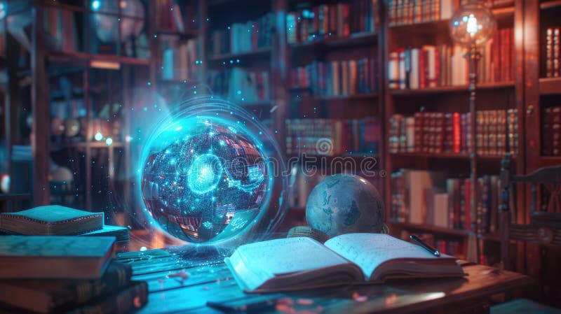 Writer with AI in Cozy Library AIG60 royalty free stock images