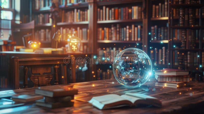 Writer with AI in Cozy Library AIG60 royalty free stock images