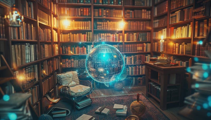 Writer with AI in Cozy Library AIG60 stock photos