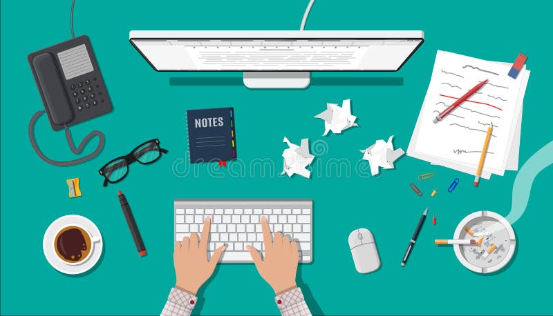 Writer or journalist workplace. stock illustration