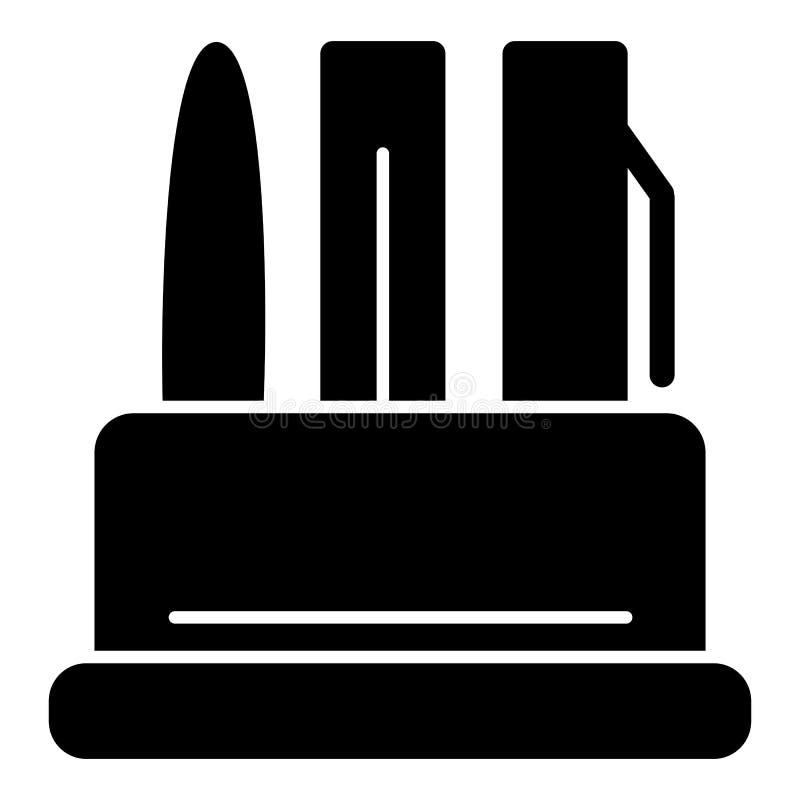 Writing accessories in a container vector icon. Black and white illustration of pens. Solid linear office icon.