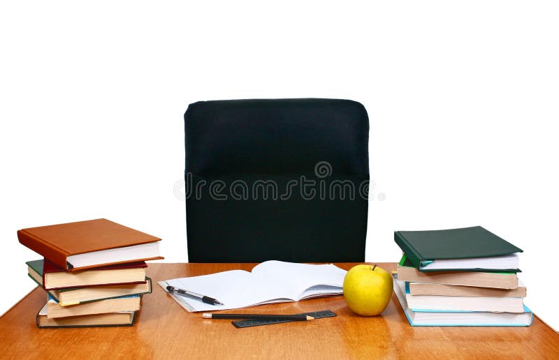 Writing desk with books and notebook