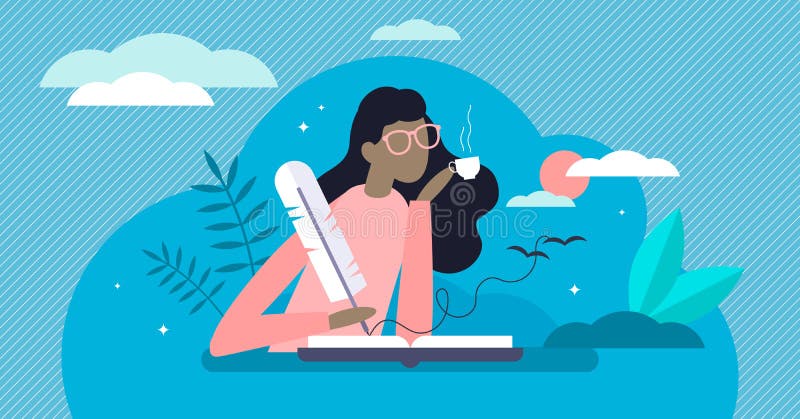 Writing diary vector illustration. Events reflection in tiny person concept