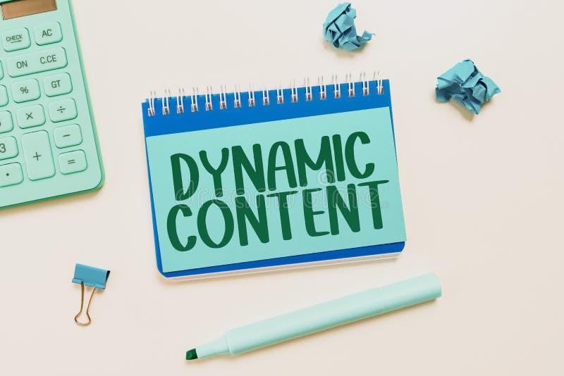 Writing displaying text Dynamic Content. Internet Concept web content that changes based on the behavior of the user stock illustration