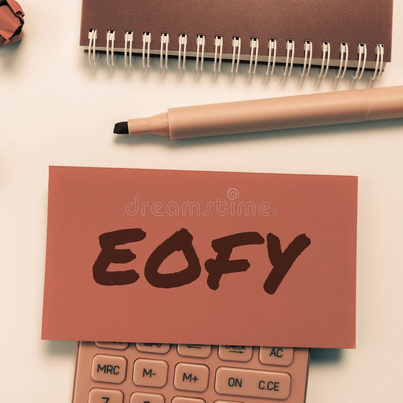 Writing displaying text Eofy. Business showcase a mega sale held on an end of a financial year royalty free stock images