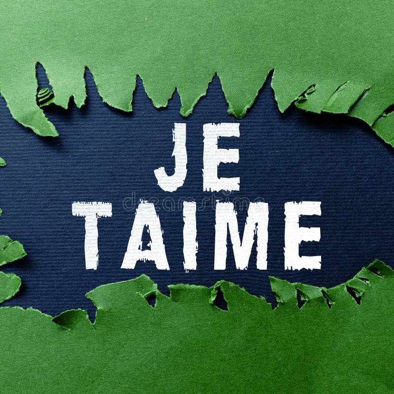 Writing displaying text Je Taime. Word for expressing i love you words in French royalty free stock photos