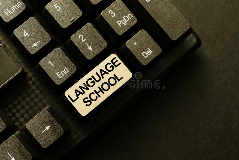 Writing displaying text Language School. Business concept educational institution focusing on foreign languages Typing stock photography