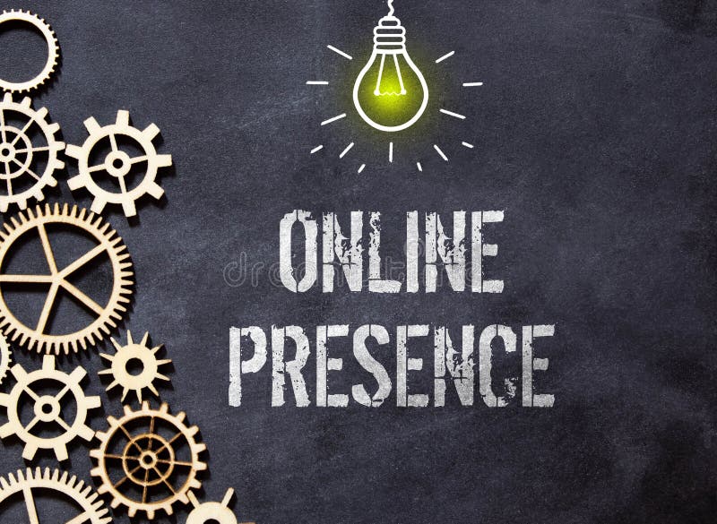 Writing displaying text Online Presence. Concept meaning existence of someone that can be found via an online search stock images