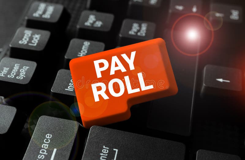 Writing displaying text Pay Roll. Business showcase Amount of wages and salaries paid by a company to its employees royalty free stock images