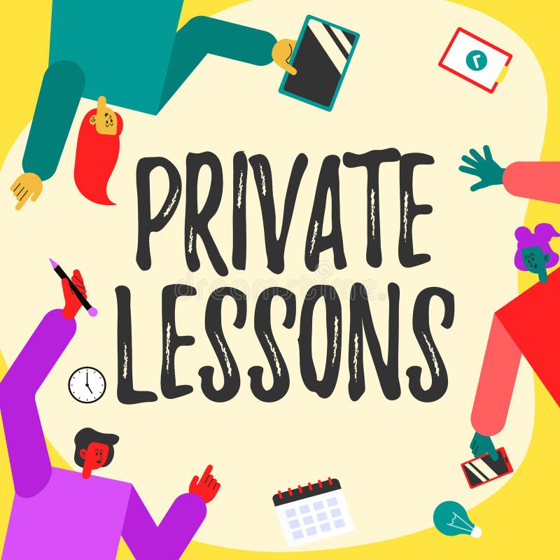 Writing displaying text Private Lessons. Business showcase teaching which is usually paid privately by small groups vector illustration