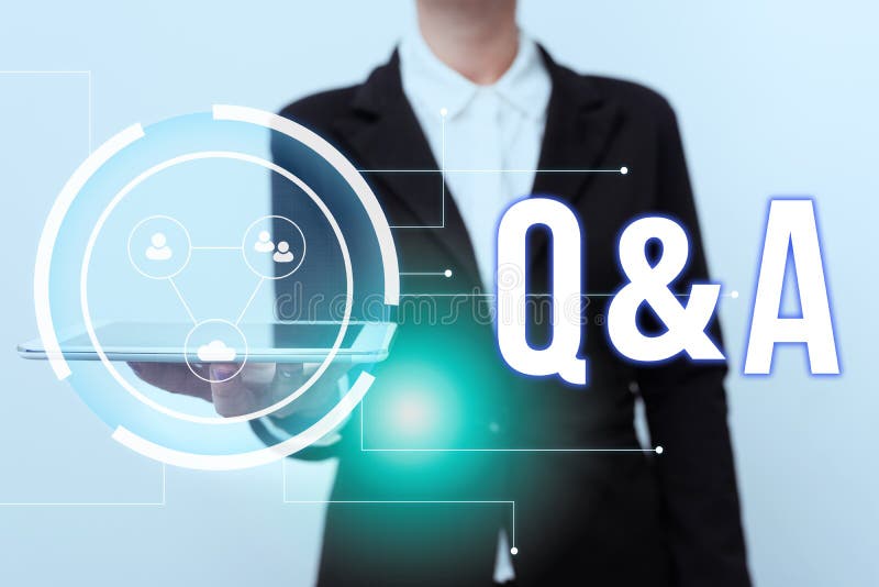 Writing displaying text Q And A. Business overview in which person asks questions and another one answers them Woman In royalty free stock photo